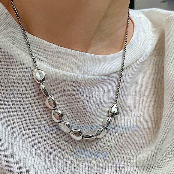 Sterling Silver Irregular Beaded Necklace - Picture 5 of 12